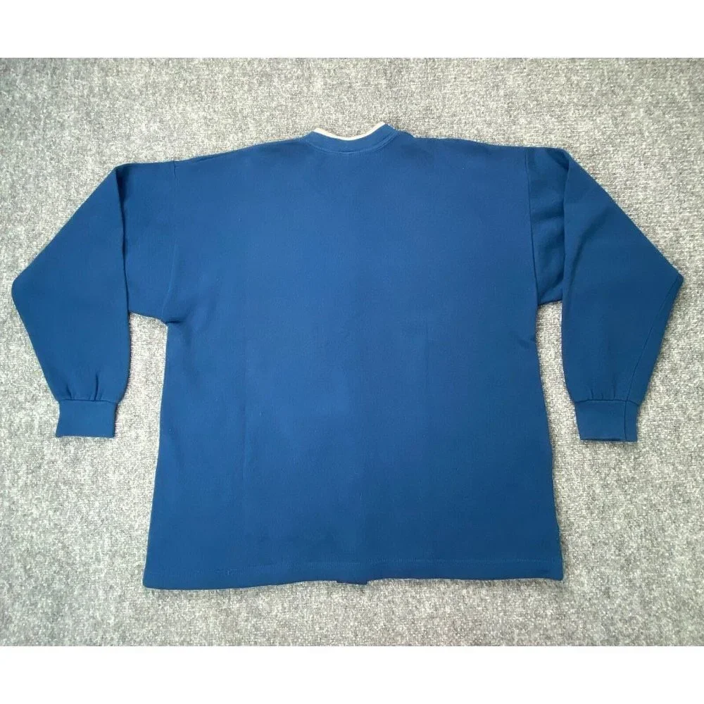 VTG‎ Morning Sun Top Stitch Cardigan Sweatshirt L Blue Birdhouse Embroidered USA